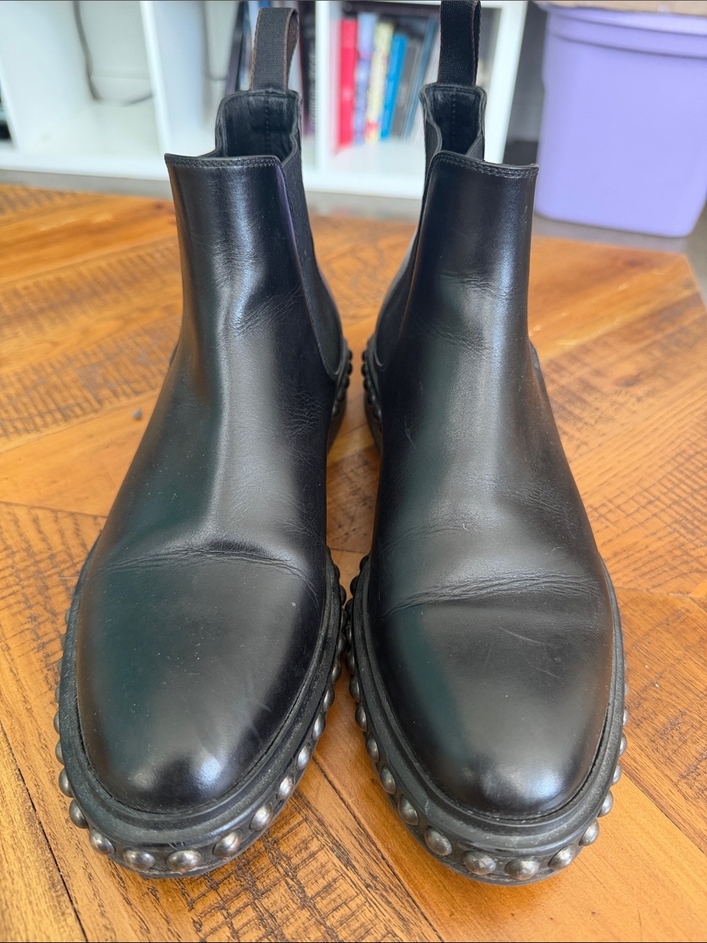 Black Leather Chelsea Boots with Studded Sole